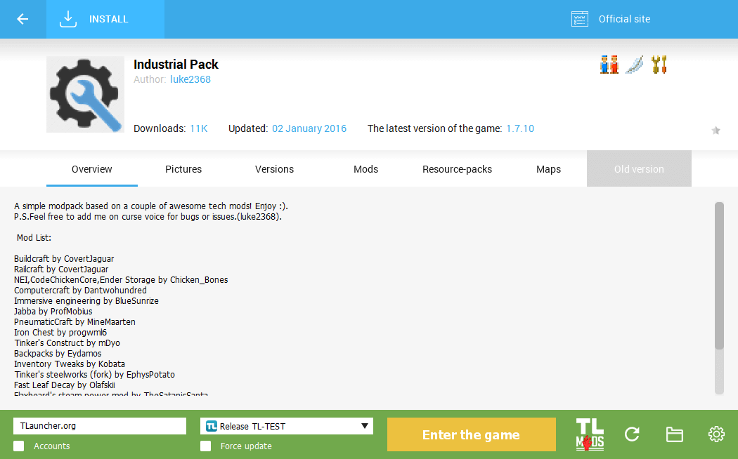 Full description of mod-pack in TLauncher
