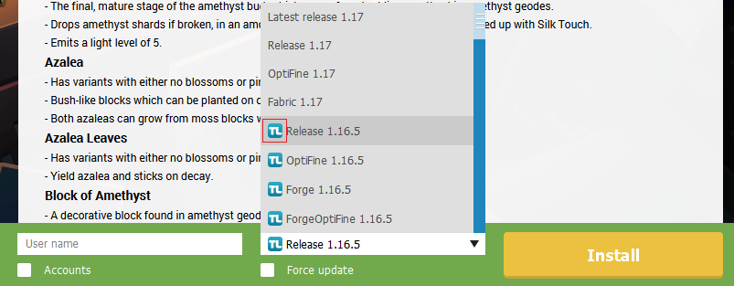 Versions with TL icons in TLauncher