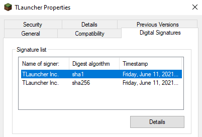 Digital signature at TLauncher 2.8